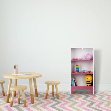 Relaxdays Kinderregal, 3 Fächer, HxBxT: 91x48x24 cm, für Bücher & Spielsachen, Spielzeugregal Kinderzimmer, weiß/rosa