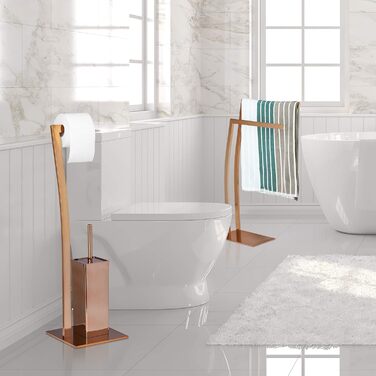 Relaxdays Stand WC Garnitur WIMEDO eckig HBT: 71 x 20 x 20 cm Toilettenbürstenhalter aus Edelstahl mit Lackierung Toilettenpapierhalter und Klorollenhalter als freistehende WC Bürstengarnitur, kupfer
