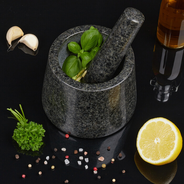 Relaxdays Granitmörser mit Stößel für Pesto