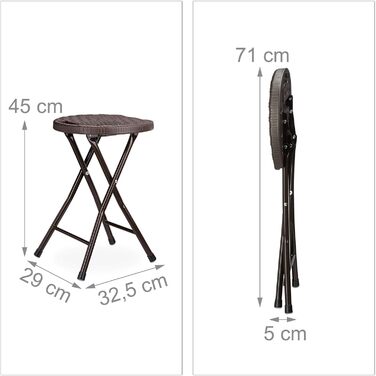 Relaxdays Klapphocker BASTIAN rund, 2 Stk. Faltbar, Kunststoff, Rattanoptik, Wetterfest HxBxT: 45 x 32,5 x 29 cm, braun