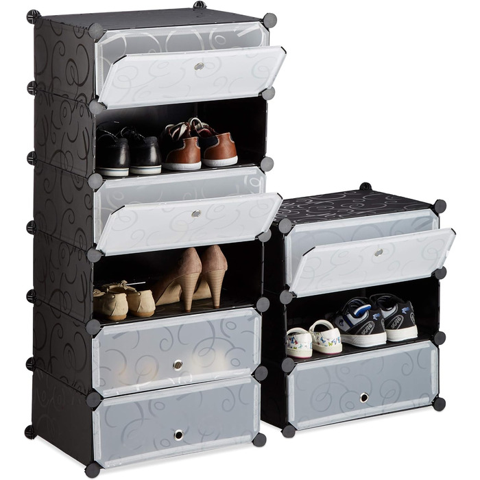 Relaxdays Schuhregal 10 Ebenen, platzsparend, DIY, 176x49x37 cm, Schwarz