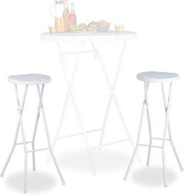 Relaxdays klappbarer Barhocker BASTIAN 2er Set, wetterfest, 80 cm, Kunststoff, Weiß