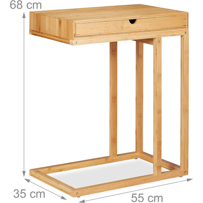 Relaxdays 68 x 55 x 35 cm, Beistelltisch Bambus mit großem Schubfach, moderner Stil, Wohnzimmertisch, H x B x T, Natur