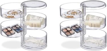 Relaxdays Kosmetik-Organizer, 4 drehbare Fächer, Make Up Kit, Acryl, transparent (2er Pack)