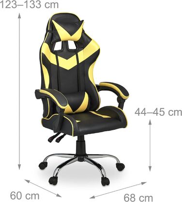 Relaxdays Gaming Stuhl, Racing Look, drehbar, höhenverstellbar, Kopf-& Lendenkissen, HxBxT: 133x68x60 cm, (Schwarz-gelb)