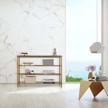 Relaxdays Konsolentisch, Marmoroptik, 70x101x30 cm, Metall & MDF, 4 Ablagen, Gold/weiß