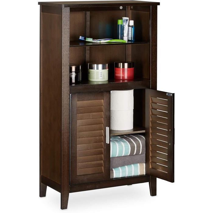Relaxdays Badezimmerschrank dunkelbraun LAMELL, Bambus, 92x50x25,5 cm, Single