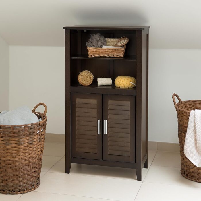 Relaxdays Badezimmerschrank dunkelbraun LAMELL, Bambus, 92x50x25,5 cm, Single
