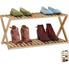 Relaxdays Bambus Schuhregal, faltbar, 18 Paar, HBT 103x70x27,5cm, Natur