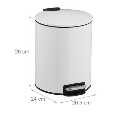 Relaxdays Kosmetikeimer, 5 Liter, Absenkautomatik, entnehmbarer Inneneimer, Bad Mülleimer, Metall, Treteimer rund, weiß