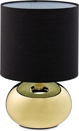 Relaxdays Tischlampe, runde Nachttischlampe mit Touch, HxD: 27,5 x 18 cm, E14, Tischleuchte mit Stoffschirm, (Gold/Schwarz)