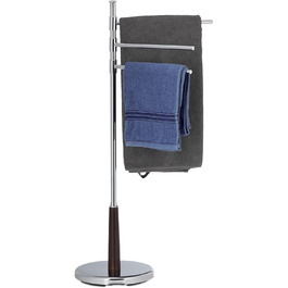Relaxdays Standhandtuchhalter, 3-armig, freistehend, HxBxT: 90x44x26 cm, Silber, schwenkbar