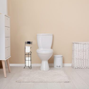 Relaxdays Toilettenpapierhalter stehend, mit Ablage, 3 Rollen Klopapier, modern, Metall, HBT: 57,5x18,5x17,5 cm, (Schwarz)
