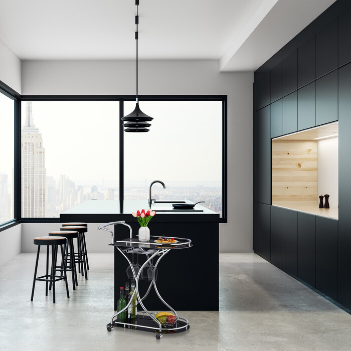Relaxdays Servierwagen aus Chrom & schwarzem Glas