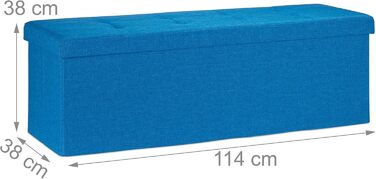Relaxdays Faltbare Sitzbank XXL, Sitzcube mit Stauraum, Leinen, 38x114x38 cm, Blau