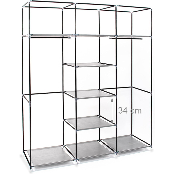 Relaxdays  x Faltschrank Valentin XXL, Stoffschrank, 2 Kleiderstangen, 9 Ablagen, Kleiderschrank, HBT 73 x 48 x 42,5 cm,     Stück (1, Anthrazit, Weiß, 173 x 148 x 43 cm)