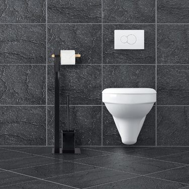 Relaxdays WC Garnitur, stehender Toilettenpapierhalter, Toilettenbürste mit Bürstenhalter, 72x20x20 cm, schwarz/Natur