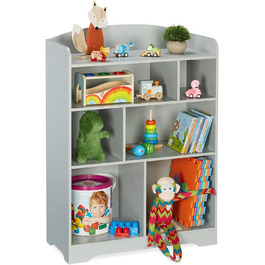 Relaxdays Kinderregal, HxBxT: 100 x 71,5 x 34 cm, 7 Fächer, MDF, Aufbewahrungsregal Kinderzimmer, Spielzeugregal, grau