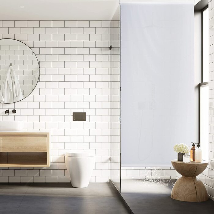Relaxdays Duschrollo,  Seilzugrollo für Dusche & Badewanne, Decke & Fenster, Badrollo wasserabweisend, weiß, PVC, Aluminium, Kunststoff (80x240 cm)