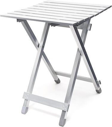 Relaxdays Klapptisch, wetterfest, Beistelltisch HBT: 61 x 49,5 x 47,5 cm für den Garten, robustes Aluminium, silber