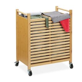 Relaxdays Bambus Wäschekorb mit Rollen