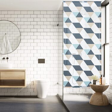 Relaxdays Duschrollo, 100x240 cm, Dreieck Muster, Seilzug, Flexible Montage, Duschvorhang für Badewanne & Fenster, bunt