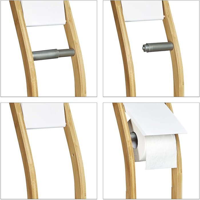 Relaxdays Stand WC Garnitur Holz HBT 75 x 19 x 19 cm Toilettenbürstenhalter aus Bambus mit Toilettenpapierhalter und Klobürst