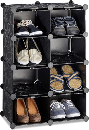 Relaxdays Schuhregal, 8 Fächer, DIY, platzsparend, 77x54x37cm, Schwarz