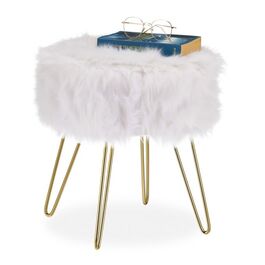 Relaxdays Fellhocker Kunstfell Weiß-Gold