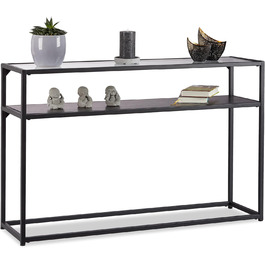 Relaxdays Konsolentisch, Glasplatte, Metallgestell, Ablage, 4 Beine, 70,5x110x30 cm, schwarz