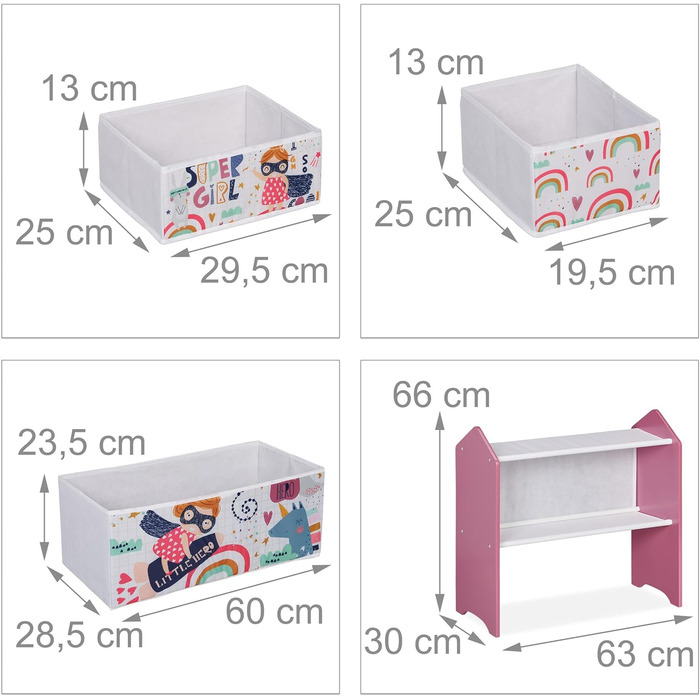 Relaxdays Kinderregal mit 6 Aufbewahrungsboxen, HxBxT: 66 x 63 x 30 cm, Mädchen, Spielzeugregal fürs Kinderzimmer, bunt