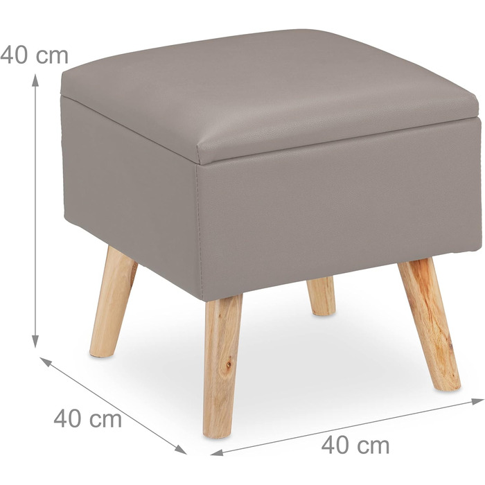 Relaxdays Sitzhocker mit Stauraum, Kunstleder, 40x40x40 cm, gepolstert, mit Deckel, Grau
