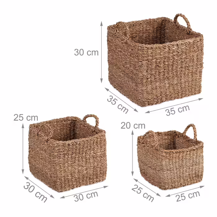 Relaxdays 3-tlg. Aufbewahrungskorb Set aus Seegras