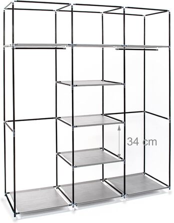 Relaxdays  x Faltschrank Valentin XXL, Stoffschrank, 2 Kleiderstangen, 9 Ablagen, Kleiderschrank, HBT 73 x 48 x 42,5 cm,     Stück (1, Anthrazit, Weiß, 173 x 148 x 43 cm)