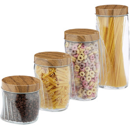 Relaxdays Vorratsgläser 4er Set, 600-2000 ml, Schraubdeckel Metall, transparent
