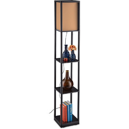Relaxdays Stehlampe mit Regal, E27, 3 Ablagen, modernes Design, 159x26x26 cm, schwarz-braun