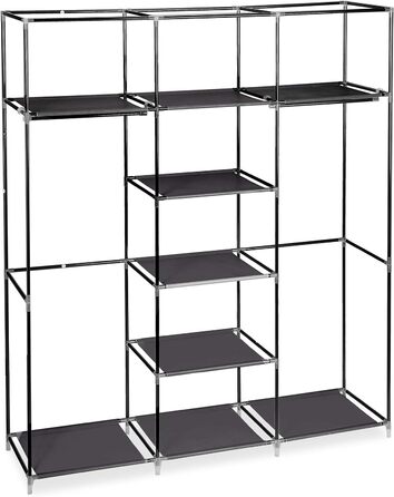 Relaxdays Stoffkleiderschrank, 9 Fächer, 2 Kleiderstangen, HBT: 173 x 148 x 43 cm, Camping, Keller, Faltschrank, anthrazit, Stoff