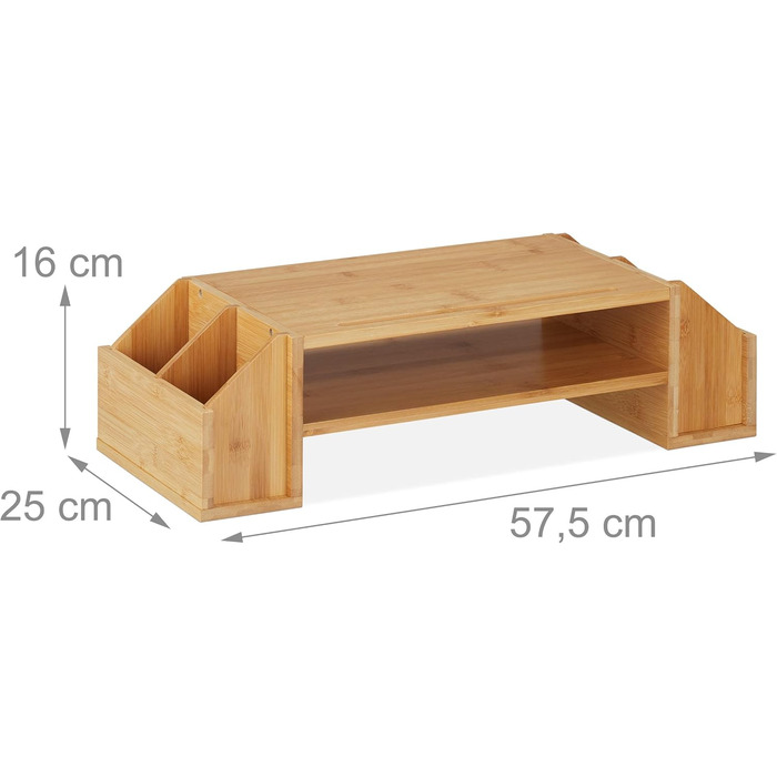 Relaxdays Monitorständer Bambus, Ablagen & Fächer, 16x57,5x25 cm, Bildschirmständer Natur
