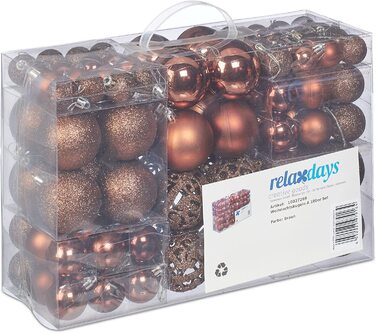 Relaxdays Weihnachtskugeln, 100er Set, Weihnachtsdeko, matt, glänzend, glitzernd, Christbaumkugel ∅ 3, 4 & 6 cm, (Braun)