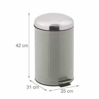Relaxdays Treteimer, 12 l, Absenkautomatik, herausnehmbarer Inneneimer, Badabfalleimer, Metall, Grau und Silber