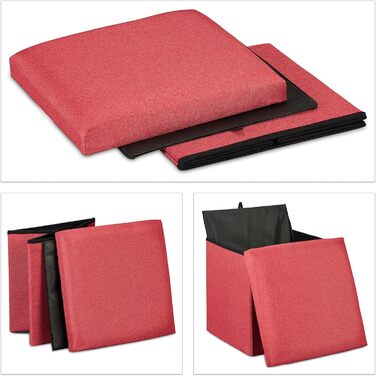 Relaxdays Sitzhocker, faltbar, gepolstert, eckig, Stoff, 37x37,5x37,5 cm, 1 Stk, Rot