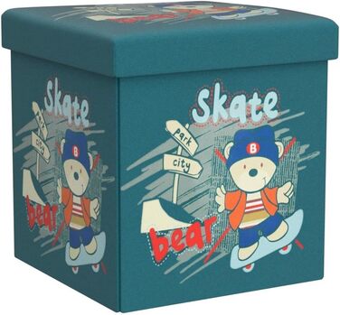 Relaxdays Sitzhocker für Kinder, faltbar, mit Stauraum, Aufbewahrungsbox mit Deckel, HxBxT 38 x 38 x 38 cm, Bär