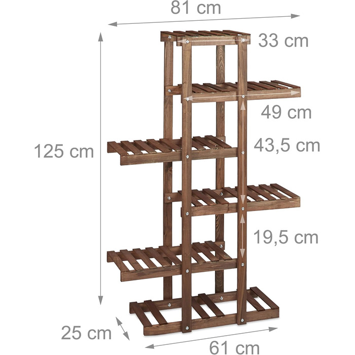 Relaxdays Blumenregal aus Holz, 5 Ebenen, ca. 125 x 81 x 25 cm, Dunkelbraun