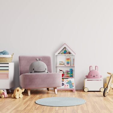 Relaxdays Kinderregal, Heldinnenmotiv, 4 Fächer für Spielzeug, HBT: 93x63x28 cm, Kinderzimmerregal mit Türen, weiß/rosa