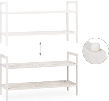Relaxdays Schuhregal stapelbar, Schuhablage mit 2 Etagen, Walnuss, Landhaus, bis zu 6 Paar Schuhe, HBT 41x69x27 cm, weiß 1 Stück