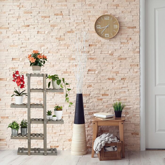 Relaxdays 5-stufiges Blumenregal Holz, Shabby, 125x81x25 cm, Grau