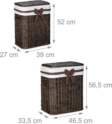 Relaxdays 2er Set stapelbare Wäschetruhe mit herausnehmbarem Wäschesack, 67 L, atmungsaktiv, Schokobraun