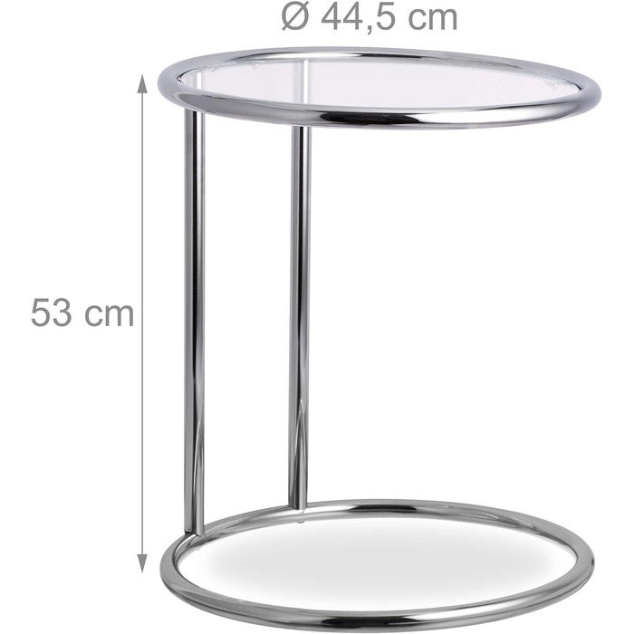 Relaxdays, Silber runder Beistelltisch, Metallgestell, Glasplatte, Wohnzimmertisch, Deko, Designer Tisch, HxD 53 x 45 cm, Standard