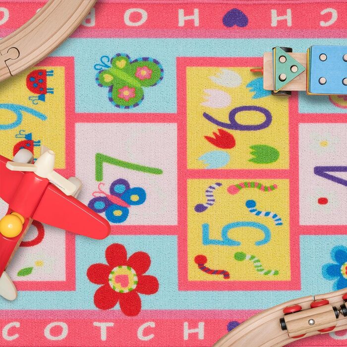 Relaxdays Kinderteppich, Spielteppich mit Hüpfspiel, 179 x 67 cm, Hüpfteppich fürs Kinderzimmer, Himmel und Hölle, bunt, Polyester, Kunststoff