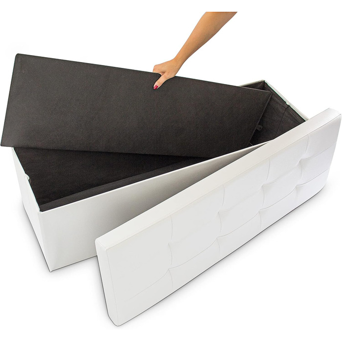 Relaxdays Faltbare Sitzbank XL Kunstleder, 38x114x38 cm, Sitztruhe mit Stauraum, weiß